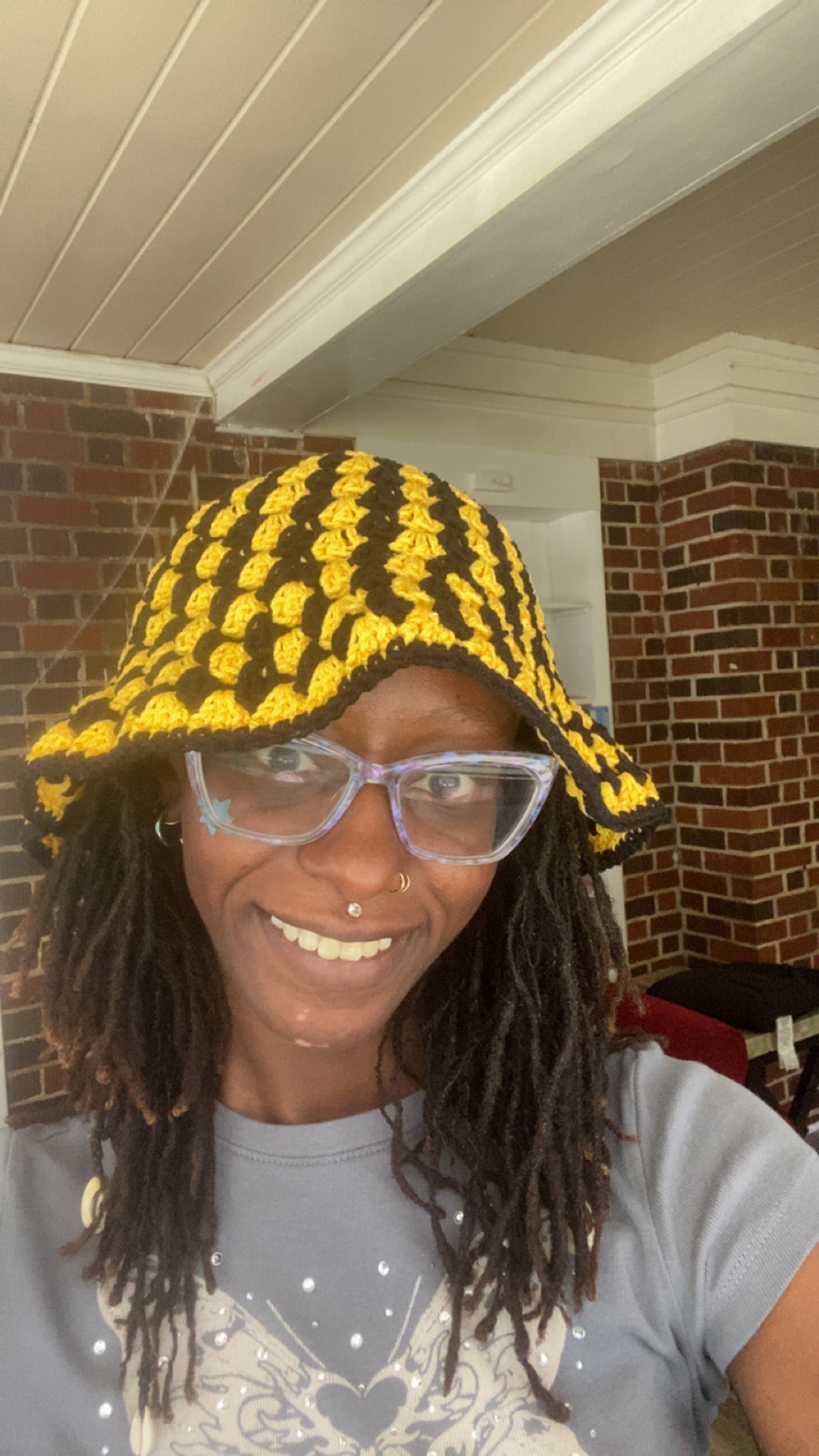 Granny Bucket Hat - Black & Yellow