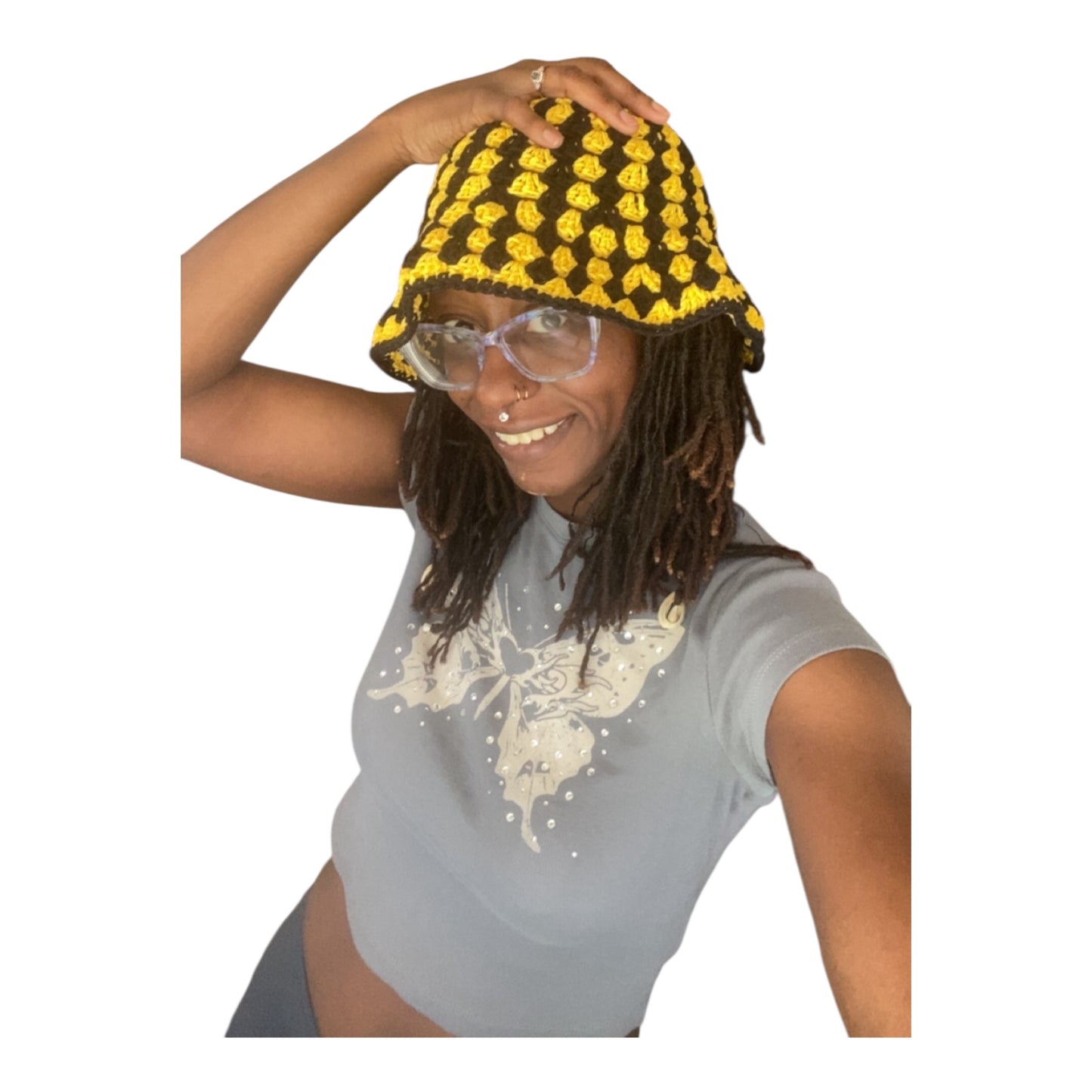 Granny Bucket Hat - Black & Yellow