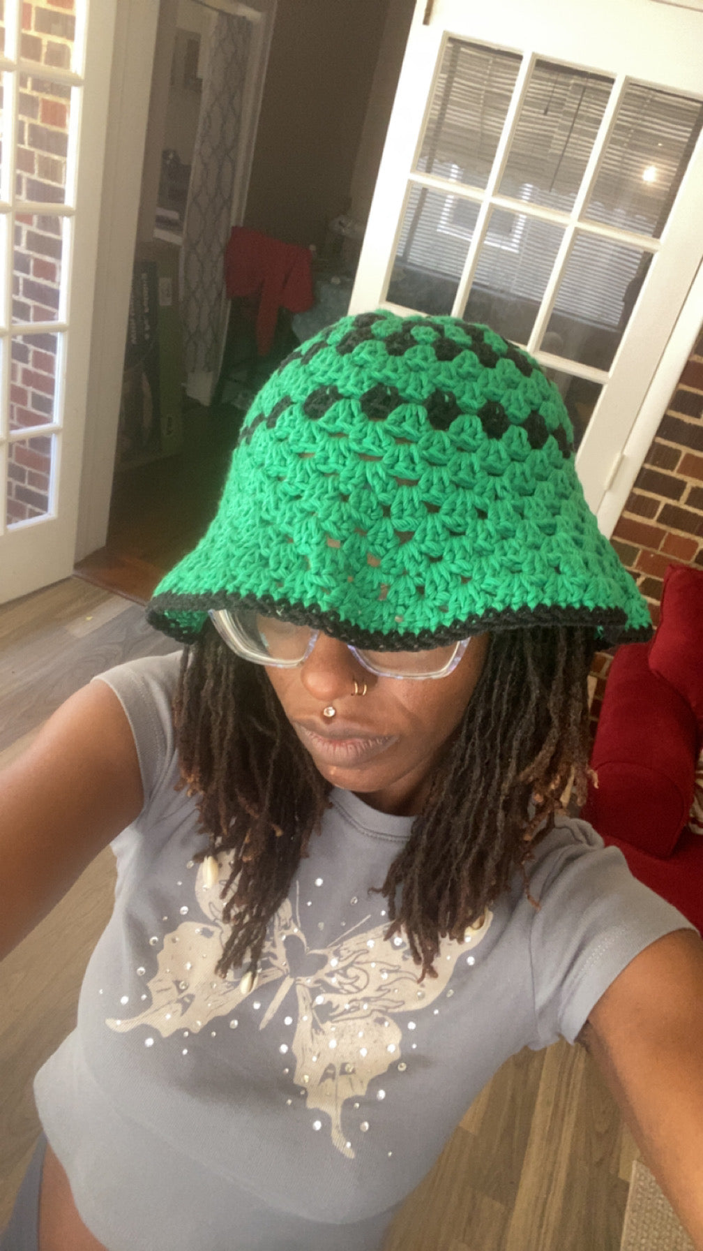 Granny Bucket Hat - Black & Green