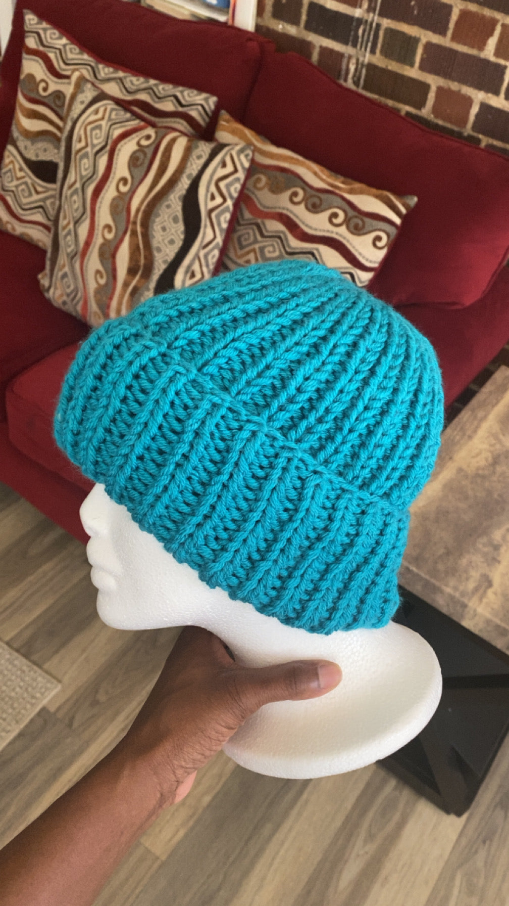 Peacock Chunky Knit Beanie