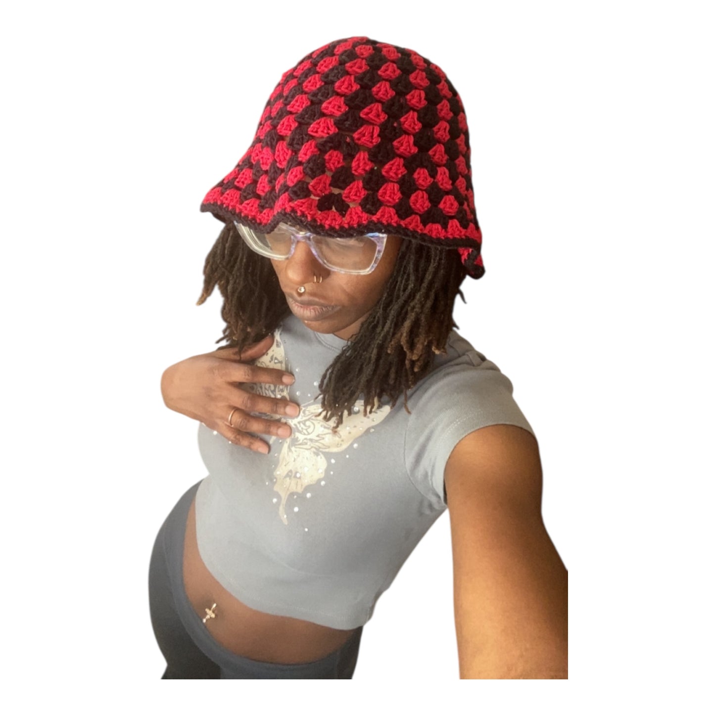 Granny Bucket Hat - Black & Red