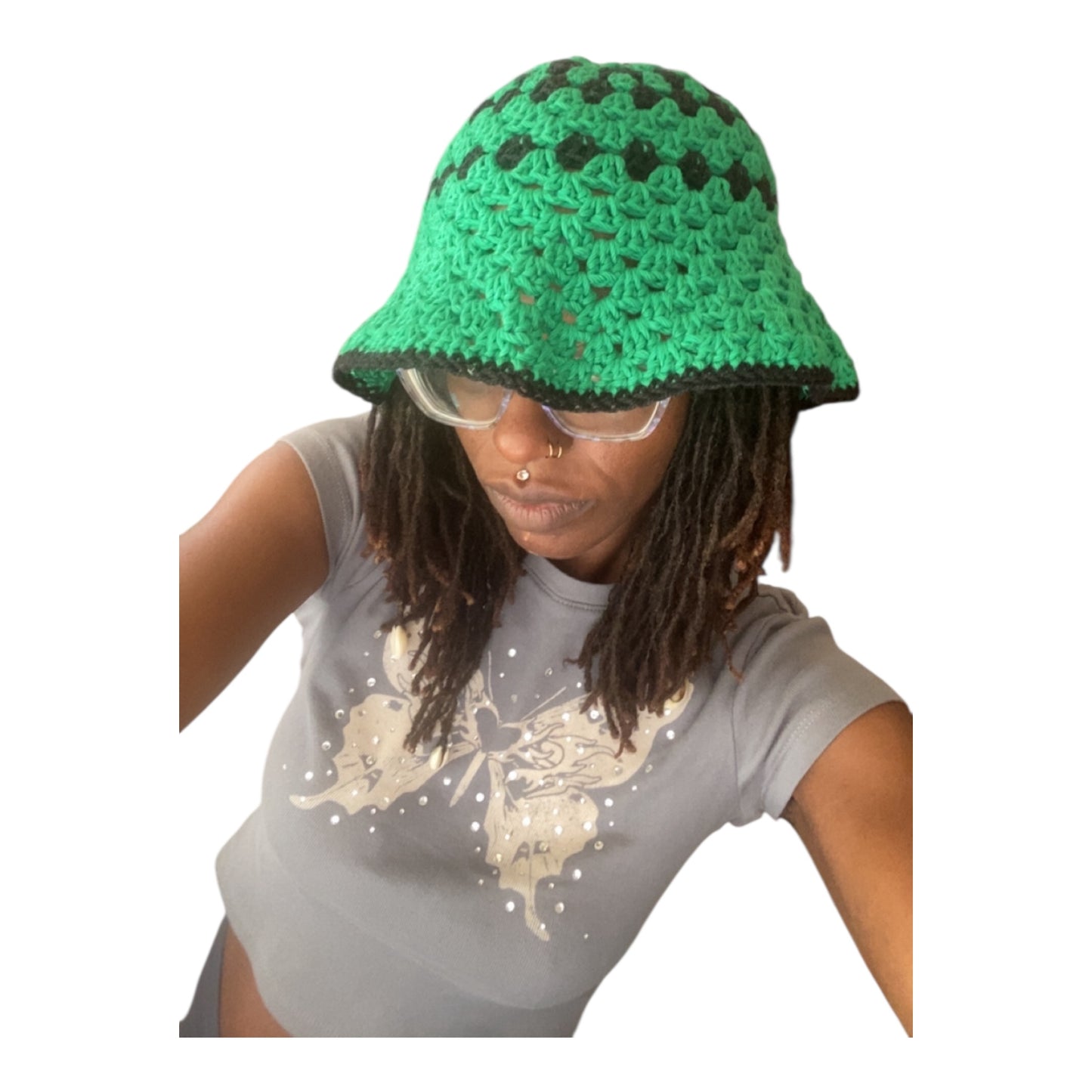 Granny Bucket Hat - Black & Green