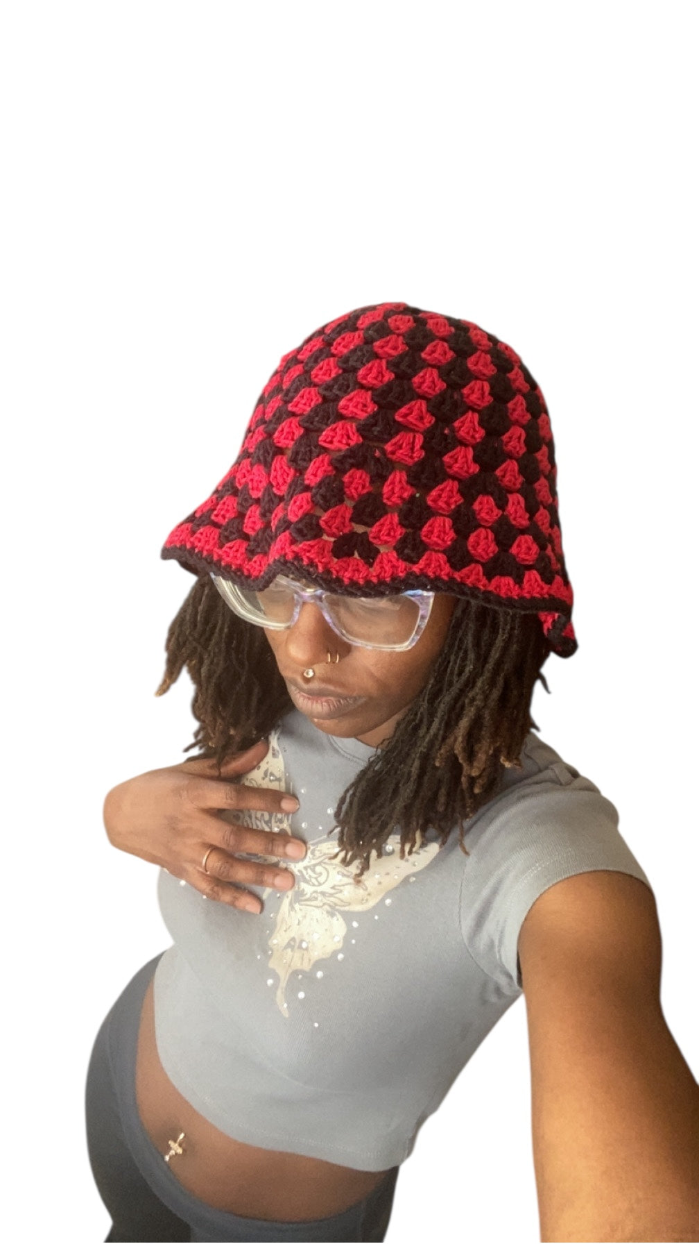 Granny Bucket Hat - Black & Red