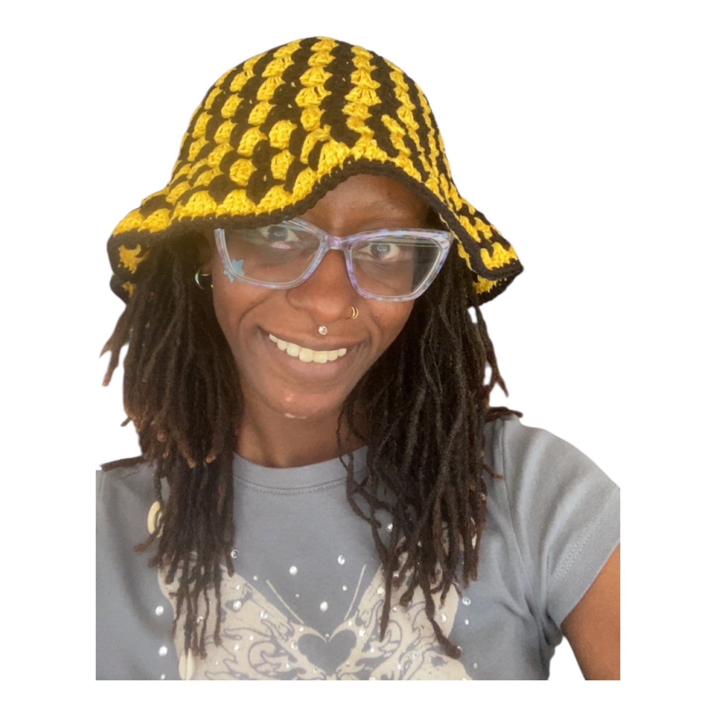 Granny Bucket Hat - Black & Yellow