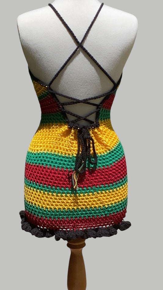Rasta Mesh Mini Dress with Ruffles