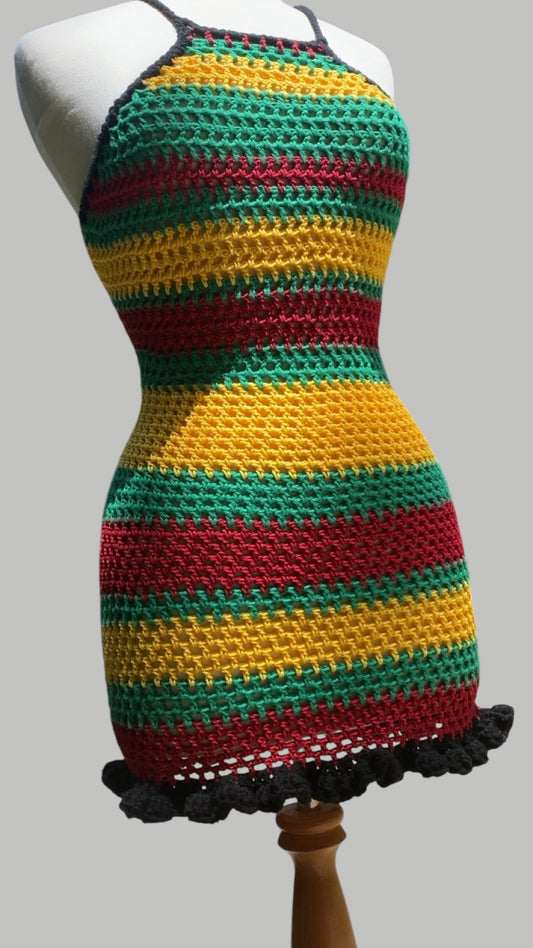 Rasta Mesh Mini Dress with Ruffles